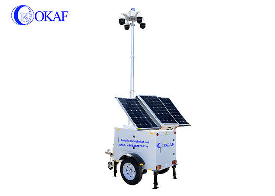 PTZ Camera 9m Height Mobile Surveillance Trailers Solar IP65