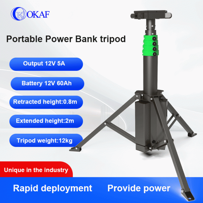 Manual Lifting Portable Power Bank Tripod Foldable Telescopic Mast With Battery 0