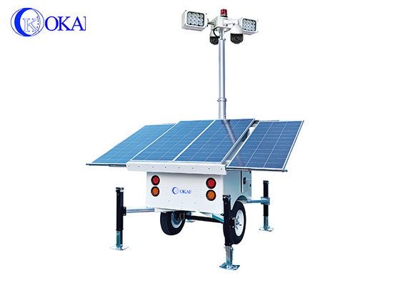 OKAF Construction Site Surveillance Light Tower 4G 5G Mobile CCTV Trailer Solar Security Camera Tower
