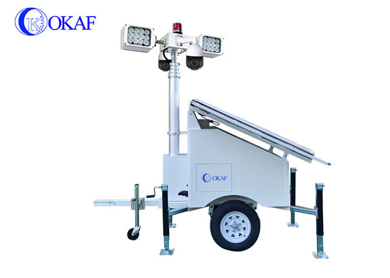 OKAF Construction Site Surveillance Light Tower 4G 5G Mobile CCTV Trailer Solar Security Camera Tower