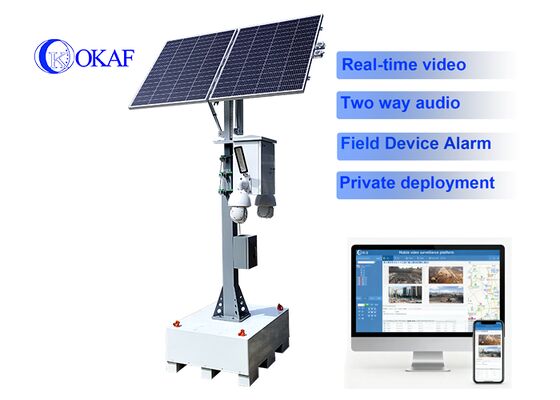 OkTower Self Powered Solar CCTV Surveillance Tower With 4m Hand Crank Telescopic Mast Support 4G Starlink Remote Video