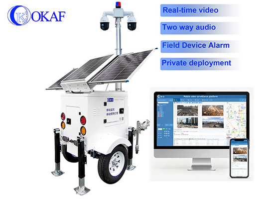 Off-grid Monitoring 24/7 Security Solar System 3x200W CCTV Tower 4G SIM Card Camera 6m Telescopic Mast Trailer